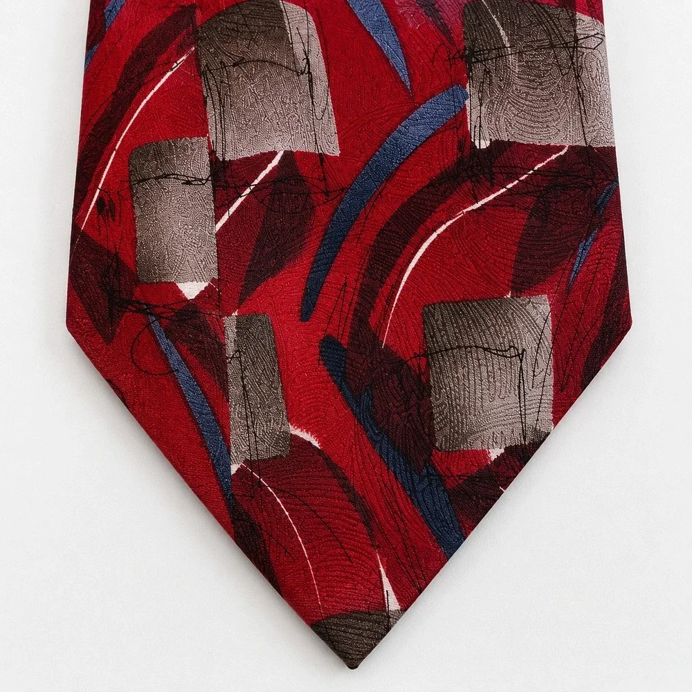 J. Garcia Mens Red Abstract Silk Tie Drummers Collection‎ 32 Vintage 1996 57.5in